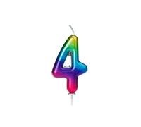 Anniversary House-AHC06/4 Candela colorata arcobaleno metallizzata, numero 4, decorazione per torta 4° compleanno, 7 centimetri, AHC06/4, 7 centimeters