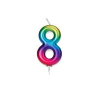 Anniversary House-AHC06/8-Decorazione per torta per 8° compleanno, 7 cm Candela colorata arcobaleno metallizzata, numero 8, 7 centimeters, AHC06/8