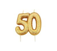 Anniversary House AHC207 - Candela glitterata in oro metallizzato, numero 50, decorazione per torta per 50° compleanno, 7 centimetri, colore: oro