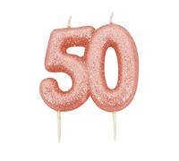 Anniversary House Candela glitterata color oro rosa metallizzato, numero 50, decorazione per torta per 50° compleanno, 7 cm, confezione da 1, AHC248