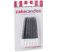Anniversary House Confezione da 12 candele di compleanno glitterate nere con supporti, 7,5 cm, decorazione per torta di festa, AHC151
