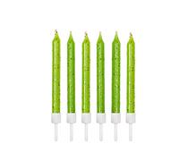 Anniversary House Confezione da 12 candele di compleanno glitterate verde lime con supporto, 7,5 cm, decorazione per torta di festa, AHC160