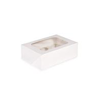 Anniversary House Confezione da 12 scatole per cupcake con finestra e inserto rimovibile a 6 fori, bianche, resistenti, robuste, 1 confezione, facile da montare, 7,5 x 16 x 23 cm, J153AMZ