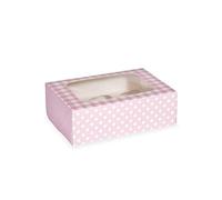 Anniversary House Confezione da 12 scatole rosa per cupcake con finestra e inserto rimovibile a 6 fori, stampa a quadretti e pois, facile da montare, 7,5 x 16 x 23 cm, J157AMZ