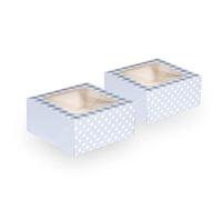 Anniversary House Confezione da 24 scatole blu per dolcetti, con stampa a quadretti e pois, per biscotti, torte e brownie, resistenti, 7,5 x 16 x 16 cm, J161AMZ