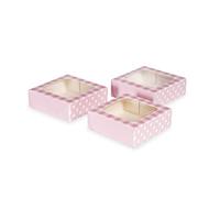 Anniversary House Confezione da 36 scatole per dolcetti, rosa, con stampa a quadretti e pois, scatole per biscotti e bomboniere, resistenti, 3,8 x 11,4 x 11,4 cm, J154AMZ
