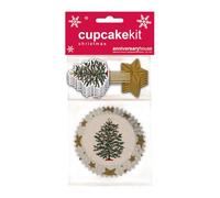 Anniversary House J235 - Kit di decorazioni natalizie per cupcake, 28 pezzi, kit per muffin di alta qualità per pasticceria festiva, 16 pirottini e 12 decorazioni per cupcake