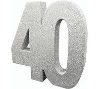 Anniversary House- Number 40 Tavolo Glitterata | Centrotavola Decorazione per Compleanno | Ricordo per Feste, Argento, 20 cm, H116