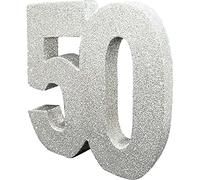 Anniversary House- Number 50 Tavolo Glitterata | Centrotavola Decorazione per Compleanno | Ricordo per Feste, Argento, 20 cm, GR00101395