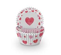 Anniversary House Pirottini per cupcake, 75 pezzi, in carta oleata, cuori, J145, bianco e rosa