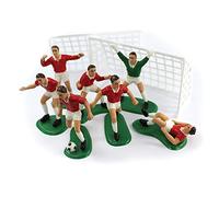Anniversary House Set di decorazioni per torta a tema calcio, rosso, 7 calciatori e 2 reti, decorazione per torta a tema calcio, decorazioni per torte di compleanno, decorazioni per torte da uomo,