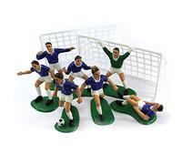 Anniversary House Set di decorazioni per torte a tema calcio, blu, 7 calciatori e 2 reti, decorazione per torta a tema calcio, decorazioni per torte di compleanno, decorazioni per torte da uomo,