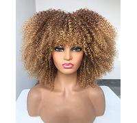 ANNIVIA Parrucca afro ricana con pony per donne nere da 14 pollici, capelli sintetici, resistente al calore, capelli pieni, biondo ombre
