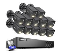 ANNKE 3K 16 Canali DVR Kit Telecamere Videosorveglianza con Audio/Microfono, 12x 5MP Telecamera con Doppia Luce, AI Rilevamento Persone/Veicoli, Visione Notturna a Infrarossi/Colori, 1TB HDD
