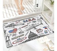 ANNKOOT Tappeto da Bagno in Microfibra, Tappetino da Bagno Antiscivolo,Reticolo di scarabocchio di New York,Morbido, Facile da Pulire, Molto Assorbente per Bagno, Camera da letto, Interni 60x100 cm