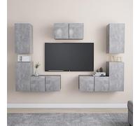 Annlera 7-TLG. Set di mobili per TV, grigio cemento, in legno, da parete, in legno, per TV, in legno, da appendere, da appendere, da parete, da parete, moderno, TV
