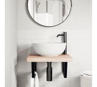 Annlera Mensola per lavabo da bagno, in legno di quercia massiccio, a forma trapezoidale, salvaspazio, design moderno, colore nero, 50 x 50 x 24 cm