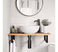 Annlera Mensola per lavabo, in legno, rettangolare, salvaspazio, per bagno, design moderno, nero, in legno di acacia massiccio, 60 x 40 x 17 cm