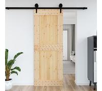 Annlera Porta scorrevole interna in legno di pino massiccio, per camera da letto, cucina, fienili, garage, ecc. Design salvaspazio, marrone e nero, 85 x 3,6 x 210 cm