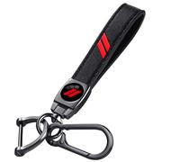 Annloysky Portachiavi per auto in vera pelle nera, portachiavi in metallo compatibile con Dodge Challenger Charger SRT RAM Cars, portachiavi per proprietari di Dodge