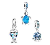 Annmors Ciondolo Argento Sterling 925 Charm Bead Bracciale e Collane Europei Sea Turtle Octopuse Fish Perline zirconi 5A