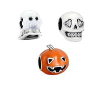 Annmors Ciondolo Argento Sterling 925 Charm Bead Compatibile Bracciale Collane Europei Halloween Skull Ghost Pumpkin Perline zirconi Natale,San Valentino,festa della mamma,regalo ragazze 3pcs / Set