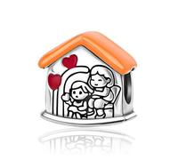 Annmors Ciondolo Argento Sterling 925 Charm Bead Compatibile Bracciale Collane Europei Mom and Daughter House Perline zirconi 5A Natale,San Valentino,festa della mamma,ciondoli regalo donne ragazze