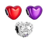 Annmors Ciondolo Argento Sterling 925 Charm Bead Compatibile Bracciale Collane Love Mom Hearts Perline zirconi 5A Natale,San Valentino,festa della mamma,ciondoli regalo ragazze 3 pezzi/pacchetto