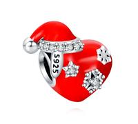 Annmors Ciondolo Argento Sterling 925 Charm Bead Compatibile Bracciale Collane Red Christmas Hat Perline zirconi 5A Natale,San Valentino,festa della mamma,ciondoli regalo per donne e ragazze