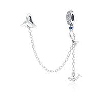 Annmors Ciondolo Argento Sterling 925 Charm Bead Compatibile Bracciale e Collane Europei Dolphins Safety Chain Perline zirconi Natale,San Valentino,festa della mamma,ciondoli regalo per donne ragazze