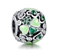 Annmors Ciondolo Argento Sterling 925 Charm Bead Compatibile Bracciale e Collane Europei Lucky Clover Perline zirconi 5A Natale,San Valentino,festa della mamma,ciondoli regalo per donne e ragazze