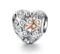 Annmors Ciondolo Four leafs Clover Charm,Argento Sterling 925 Pendant Bead with Cubic Zirconia,Compatibile Braccialetti Collane Europei,Ciondolo di Compleanno del Festival per Donna Ragazza