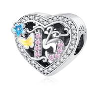 Annmors Ciondolo in Argento Sterling 925 Charm Bead 15 Years Love Birthday con Zirconia Cubica,Compatibile con Bracciale e Collane Europei,per la festa della mamma,compleanno,regalo di Natale