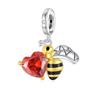Annmors Ciondolo in Argento Sterling 925 Charm Bead Bee and Love con Zirconia Cubica,Compatibile con Bracciale e Collane Europei per Donne Braccialetti e Collane