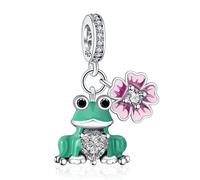 Annmors Ciondolo in Argento Sterling 925 Charm Bead Compatibilcon Braccial Collan Frog Heart And Pink Perlincon zirconi cubici per NatalSan Valentino festa della mamma ciondoli regalo per donnragazze