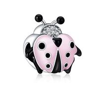 Annmors Ciondolo in Argento Sterling 925 Charm Bead Compatibilcon Braccial Collan Pink Ladybird Crystal Perlincon zirconi cubici per Donne Braccialetti e Collane