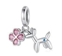 Annmors Ciondolo in Argento Sterling 925 Charm Bead Flower Dog con Zirconia Cubica,Compatibile con Bracciale e Collane Europei,per la festa della mamma,compleanno,regalo di Natale