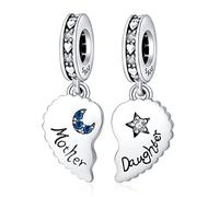 Annmors Ciondolo in Argento Sterling 925 Charm Bead Heart Split Dangle Charm con Zirconia Cubica,Compatibile con Bracciale e Collane Europei,per la festa della mamma,compleanno,regalo di Natale