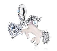 Annmors Ciondolo in Argento Sterling 925 Charm Bead Pink Unicorn con Zirconia Cubica,Compatibile con Bracciale e Collane Europei per Donne Braccialetti e Collane