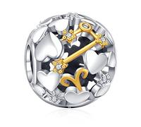 Annmors Constellation Birthstone Ciondolo Argento Sterling 925 Charm Bead Ariete Zirconia Cubica,Compatibile Bracciale Collane Europei,festa della mamma,donne,amici,compleanno compleanno,regalo Natale