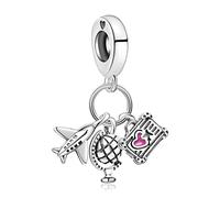 Annmors Donna Ciondolo Aereo, globo e valigia Argento 925 Colgantes con Zirconia cubica per Charm Bracciale