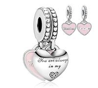Annmors Donna Ciondolo Pendente Cuori Mamma e Figlia Argento 925 Colgantes con Zirconia cubica per Charm Bracciale