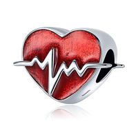 Annmors Elettrocardiogramma del battito cardiaco Charm Donna argento Ciondolo a forma di, in argento Sterling 925, compatibile con braccialetti e collane europei