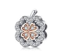 Annmors Jewelry Four Leaf Clover Apple Charm Donna Argento Ciondolo a Forma di,in Argento Sterling 925,Compatibile con Braccialetti e Collane Europei
