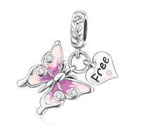 Annmors Rosa S925 Charms Clip Stopper Catena di sicurezza Famiglia Amica Animali Compleanno Cuore Oro Rosa Ciondolo per Donna Bracciale Collana, Argento, Zirconia cubica