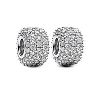 Annmors Sliver Clear Spacer Argento Sterling 925 Charm Bead Compatibile Bracciale Collane Perline zirconi 5A Natale,San Valentino,festa della mamma,ciondoli regalo per donne ragazze 2 pezzi/pacchetto