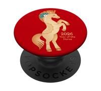 Anno del cavallo 2026 - Cavallo di fuoco dorato Capodanno lunare PopSockets PopGrip Adesivo