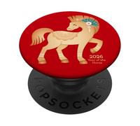 Anno del cavallo 2026 - Cavallo di fuoco dorato Capodanno lunare PopSockets PopGrip Adesivo