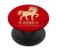Anno del cavallo 2026 - Cavallo di fuoco dorato Capodanno lunare PopSockets PopGrip Adesivo