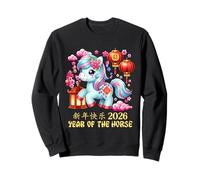 Anno del Cavallo Fortunato Cinese Lunare Capodanno Zodiaco 2026 Rosso Felpa